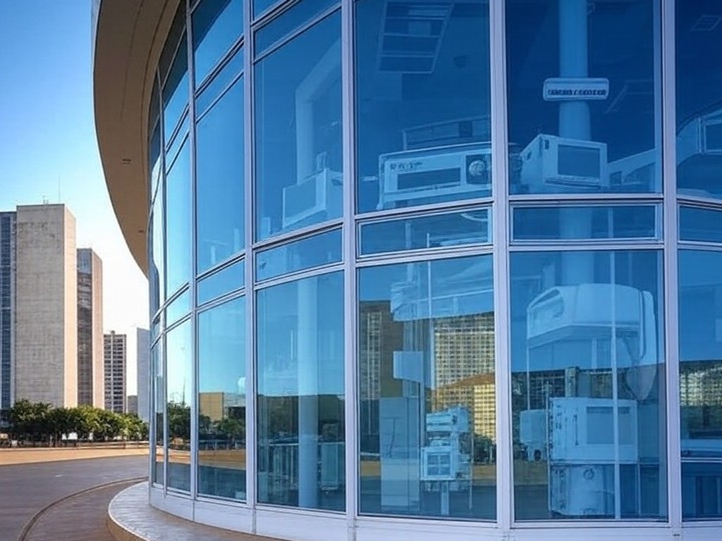 Hospital em Brasília representando exames para cirurgia de catarata, com arquitetura da capital ao fundo.