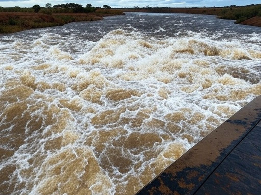 Reservatório do Descoberto transbordando, destacando falhas no abastecimento hídrico do DF.