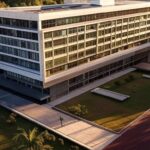 Edifício da Caesb em Brasília, simbolizando divulgação de resultados provisórios de avaliação em concurso.