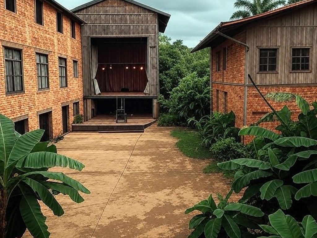 Engenho antigo no Brasil com palco teatral, representando seleção para peça sobre Nise da Silveira em meio a críticas culturais.