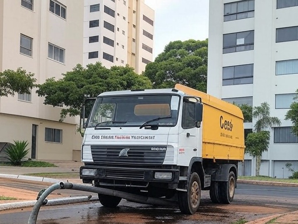 Rua na Asa Norte com tubulações de água em manutenção, destacando falhas na infraestrutura do DF.