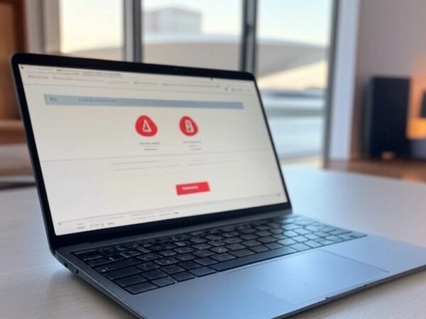 Imagem de laptop com tela de pagamento fraudulento de contas da Caesb, alertando para golpes online no DF.