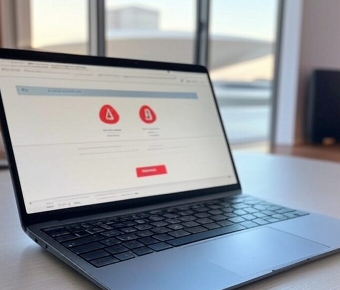 Imagem de laptop com tela de pagamento fraudulento de contas da Caesb, alertando para golpes online no DF.