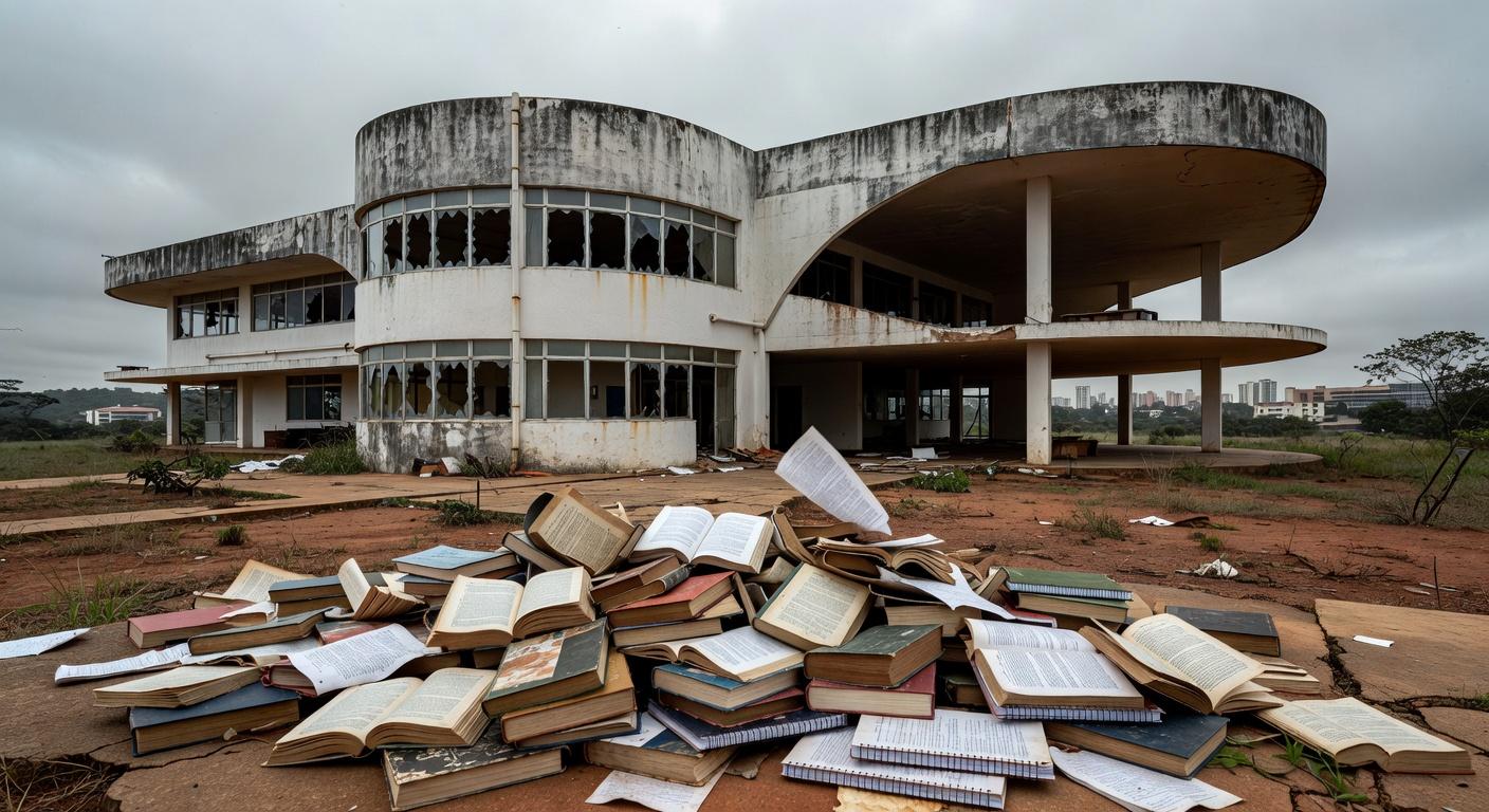 Escola pública deteriorada em Brasília, representando crise educacional no DF durante abertura de inscrições para Prêmio Paulo Freire pela CLDF.