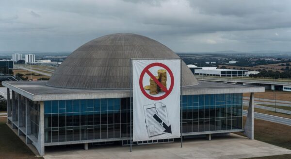 Templo religioso em Brasília com arquitetura icônica ao fundo, representando isenção de taxa e crise orçamentária no DF.