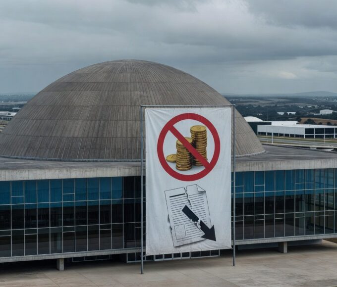 Templo religioso em Brasília com arquitetura icônica ao fundo, representando isenção de taxa e crise orçamentária no DF.