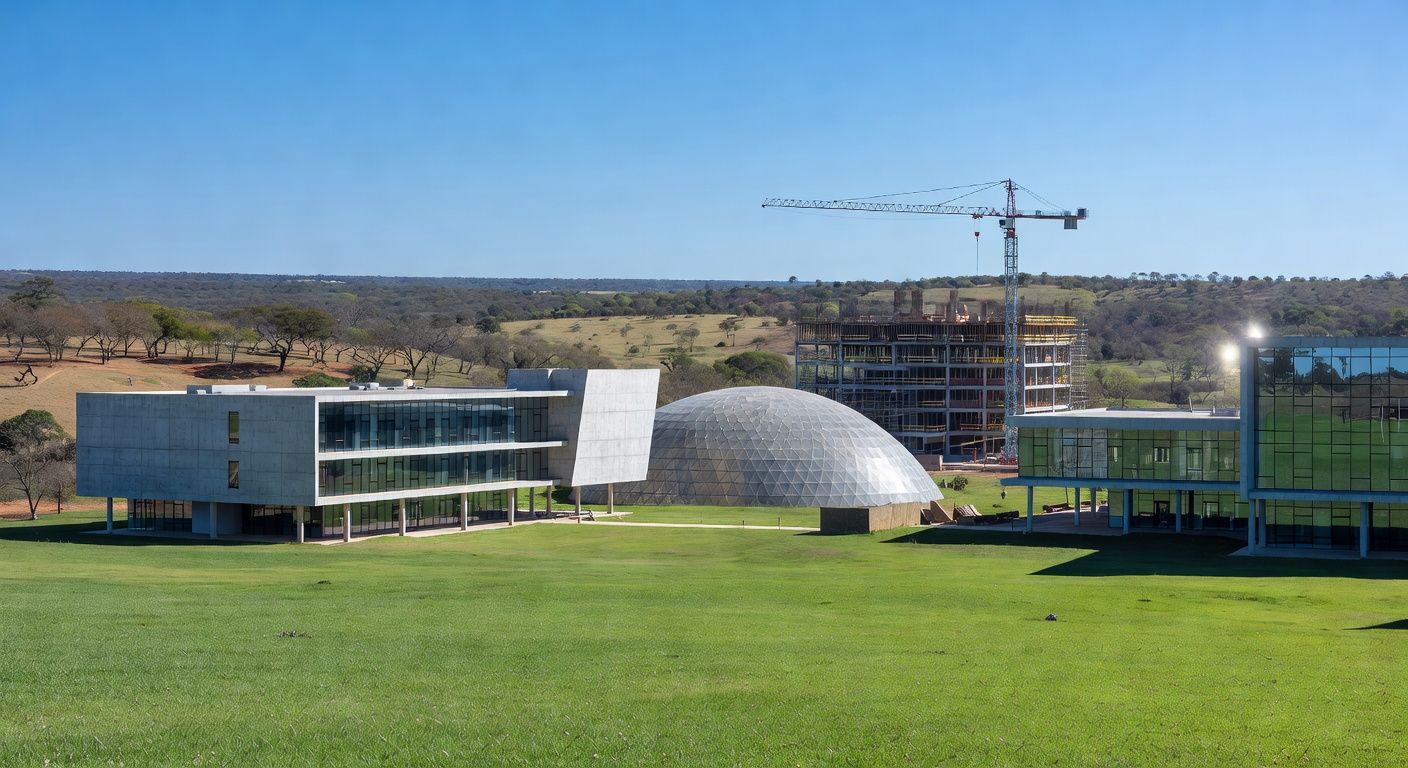 Campus universitário moderno em Brasília, representando crescimento em matrículas e investimentos educacionais.