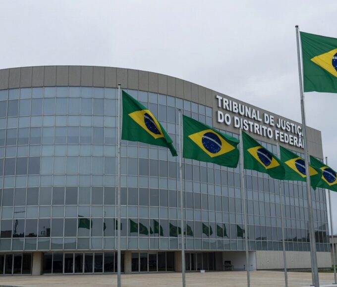 Exterior do Tribunal de Justiça do DF em Brasília, simbolizando júri por crime de herança.