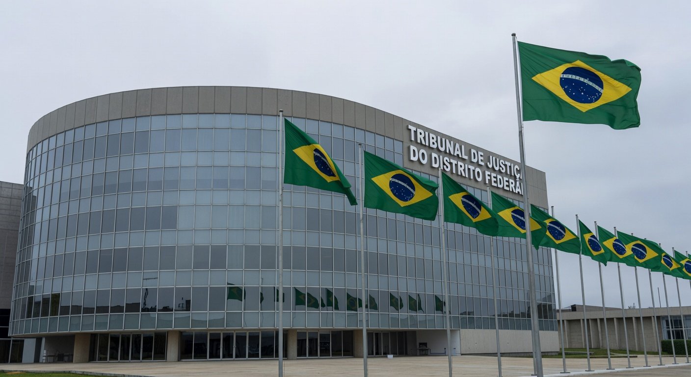Exterior do Tribunal de Justiça do DF em Brasília, simbolizando júri por crime de herança.