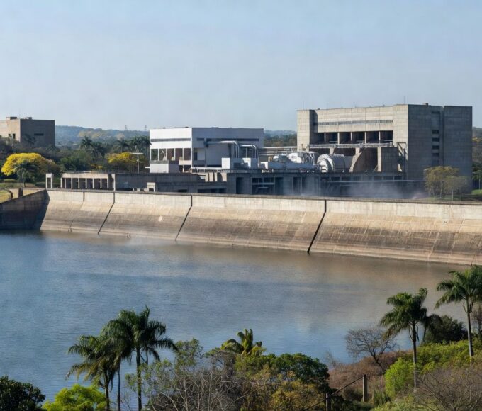Vista da Usina Hidrelétrica do Paranoá em Brasília durante visita técnica do Instituto Brasília Ambiental.