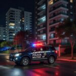 Viatura da polícia em rua de Águas Claras, representando caso de estupro por falso policial.