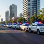 Viaturas da PMDF em rua de Águas Claras durante detenção policial.