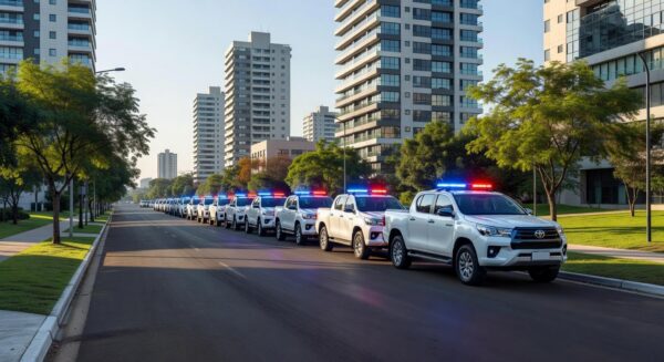 Viaturas da PMDF em rua de Águas Claras durante detenção policial.