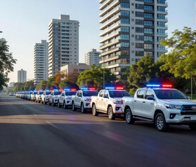 Viaturas da PMDF em rua de Águas Claras durante detenção policial.