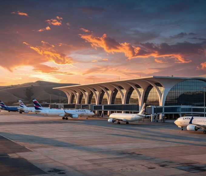 Vista do Aeroporto de Brasília com aviões e terminal, simbolizando leilão prioritário para novembro.