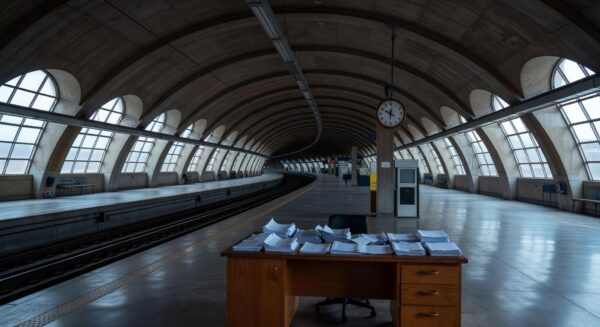 Mesa com documentos e memorando burocrático destacando falhas em aquisições do Metrô-DF em Brasília.