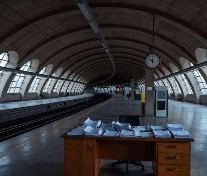 Mesa com documentos e memorando burocrático destacando falhas em aquisições do Metrô-DF em Brasília.