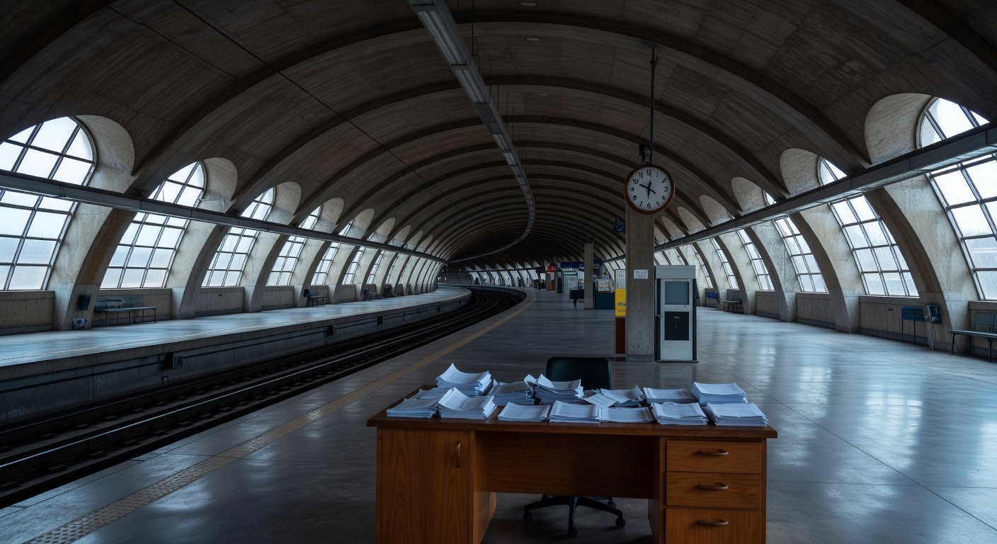 Mesa com documentos e memorando burocrático destacando falhas em aquisições do Metrô-DF em Brasília.