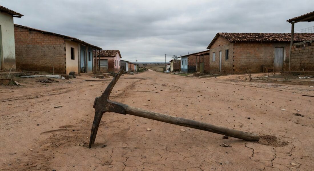 Casa isolada com fita policial em Águas Lindas de Goiás, cena de tragédia familiar.