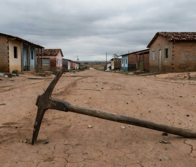 Casa isolada com fita policial em Águas Lindas de Goiás, cena de tragédia familiar.