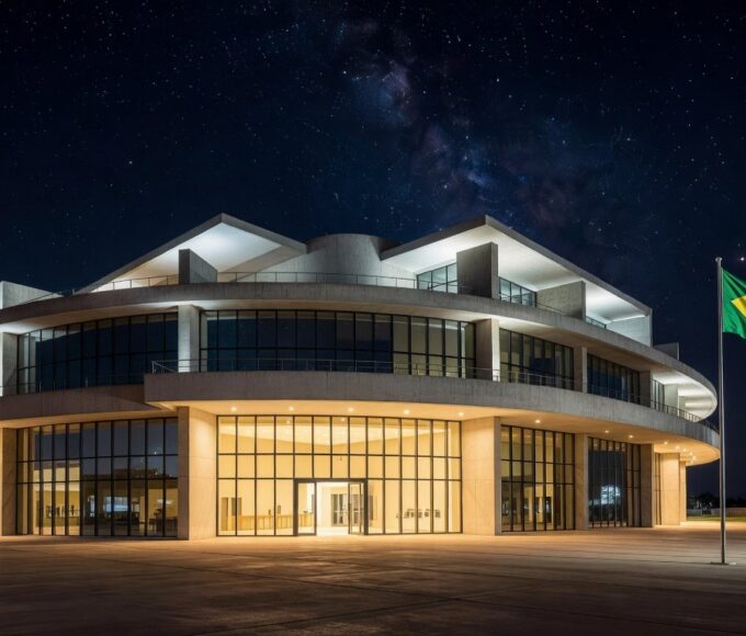 Fachada noturna do Terraço Shopping em Brasília, com luzes acesas, representando retorno do Projeto Na Sua Hora para serviços públicos.