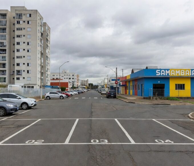 Rua em Samambaia com vagas de estacionamento, ilustrando disputa por vaga que levou a assassinato de empresário.