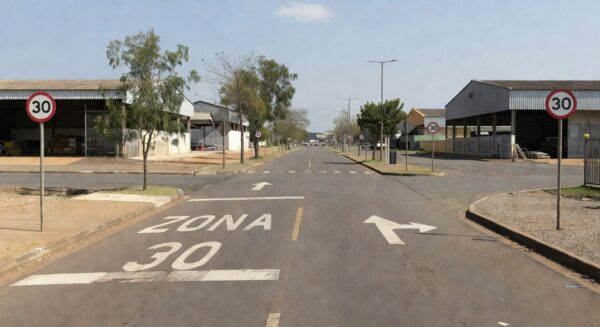 Placas de zona 30 e sentido único no Setor de Indústrias do Gama em Brasília