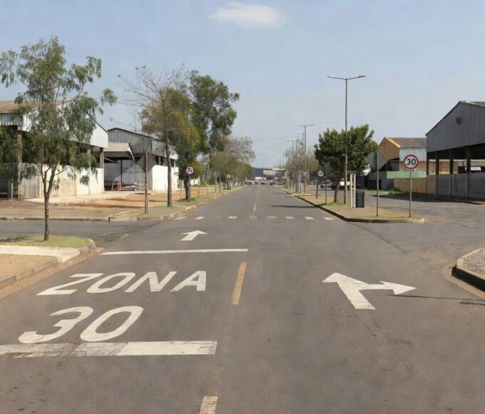 Placas de zona 30 e sentido único no Setor de Indústrias do Gama em Brasília