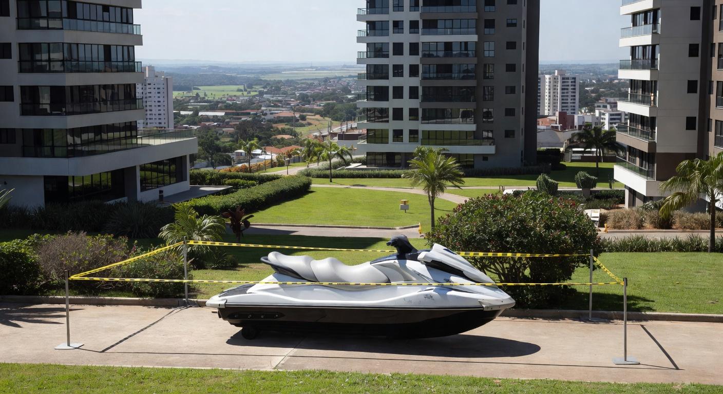 Jet ski isolado por fita policial em condomínio de luxo em Águas Claras