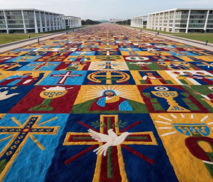 1 de 1 montagem-do-tradicional-tapete-de-corpus-christi-na-esplanada-dos-ministerios-em-brasilia-metropoles-8 - Foto: HUGO BARRETO / METRÓPOLES @hugobarretophoto