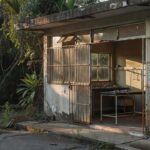 Unidade de saúde do SUS com sinais de abandono representando cortes e ameaças políticas