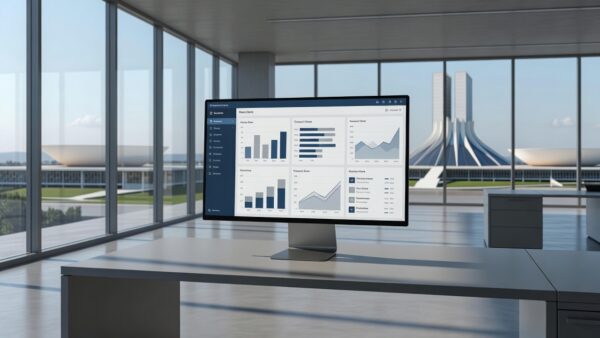 Tela de computador com interface de IA para atendimento ao cidadão da Caesb