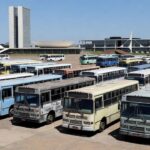 Frota de ônibus da Viação Marechal estacionada em Brasília