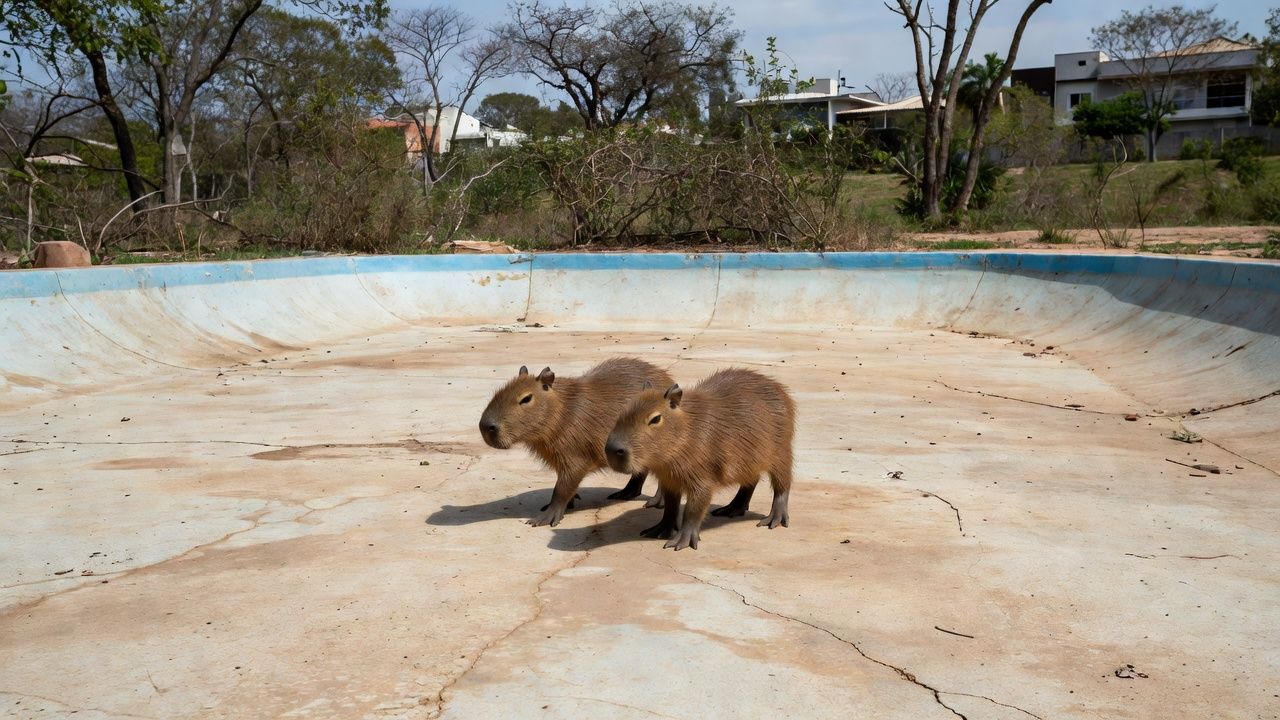 Filhotes de capivara resgatadas de piscina vazia no Lago Norte em Brasília