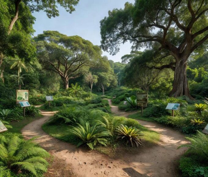 Parque educador com trilhas e vegetação nativa no Brasil