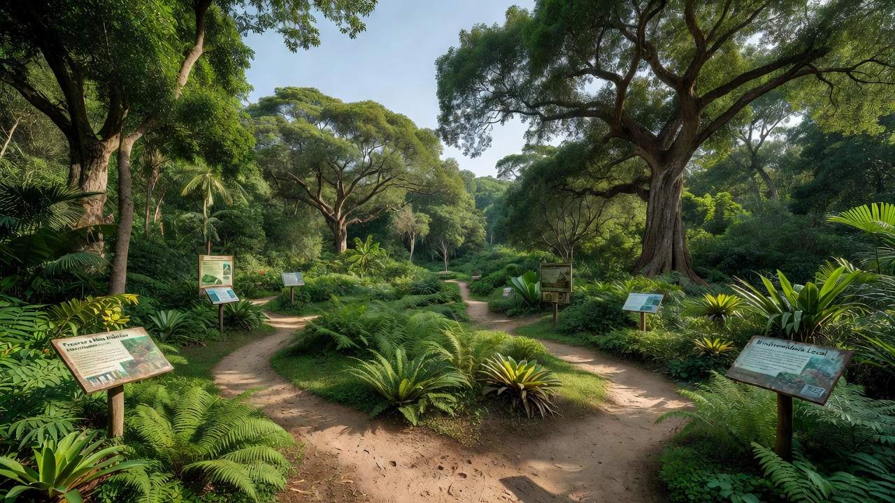 Parque educador com trilhas e vegetação nativa no Brasil