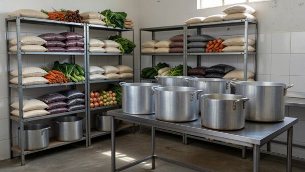 Cozinha solidária em Brasília com equipamentos para preparo de refeições
