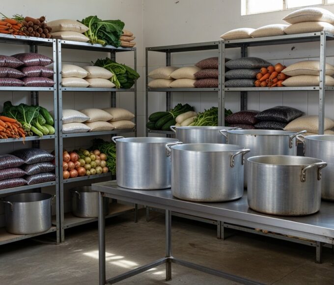 Cozinha solidária em Brasília com equipamentos para preparo de refeições