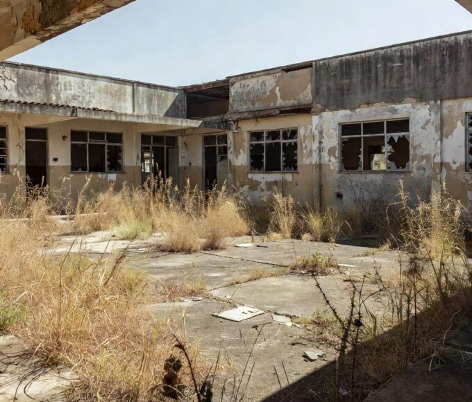 Sala de aula deteriorada em escola pública do DF evidenciando precariedade