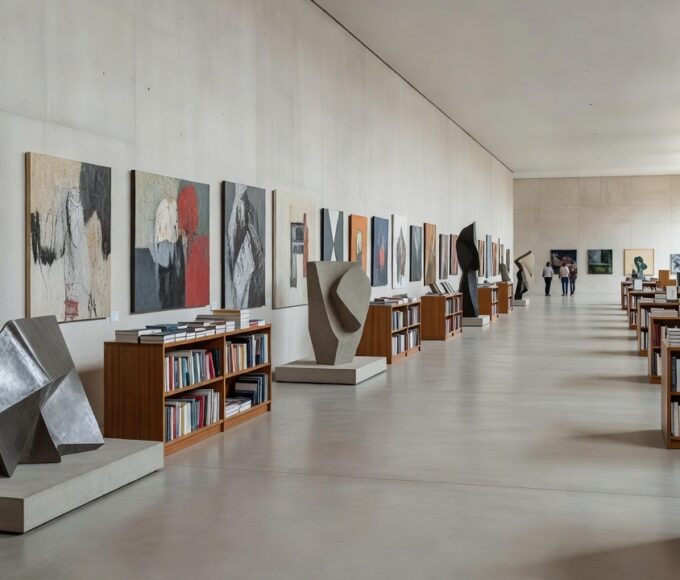 Mostra de arte e literatura na Câmara do DF com obras expostas em espaço vazio