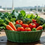 Cestas verdes com vegetais para beneficiários do Cartão Prato Cheio no DF