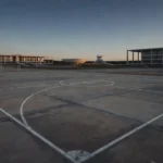 Quadra esportiva vazia em Brasília simbolizando baixa visibilidade do esporte
