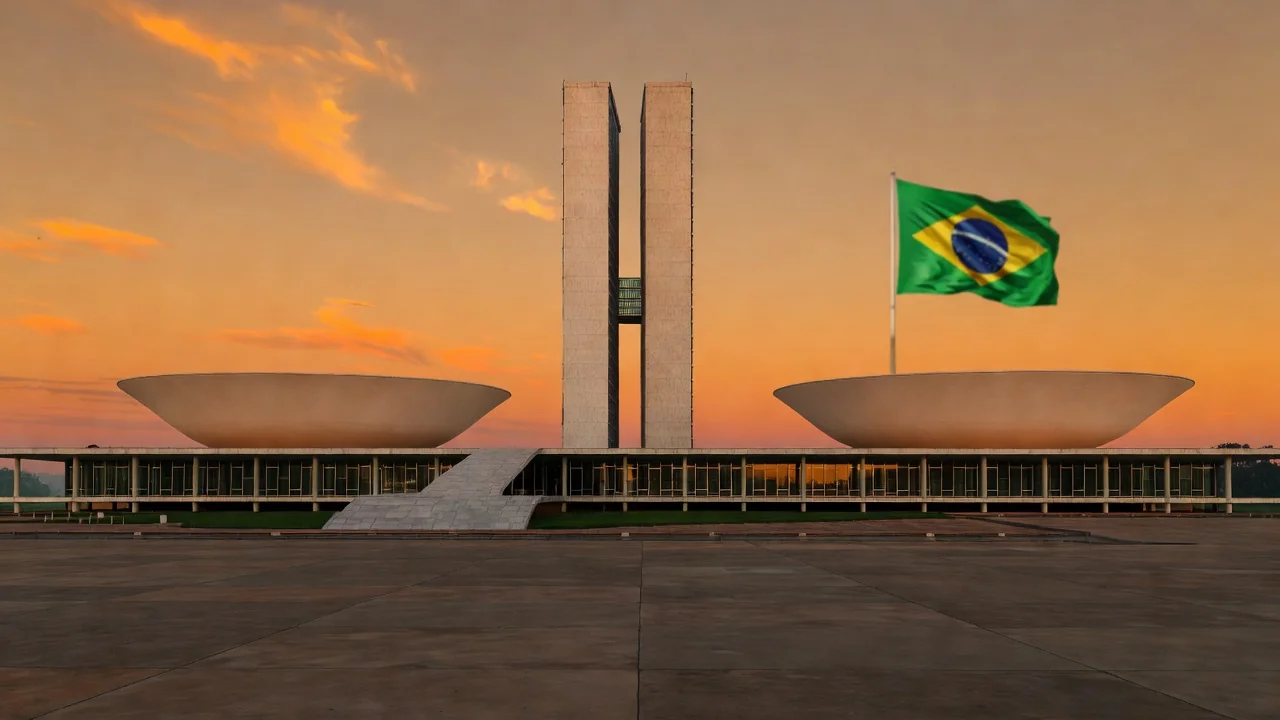 Bandeiras do PT e do Brasil em frente ao Palácio do Buriti em Brasília