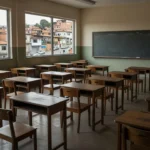 Sala de aula da Escola do Legislativo em Brasília com materiais de projeto de cidadania
