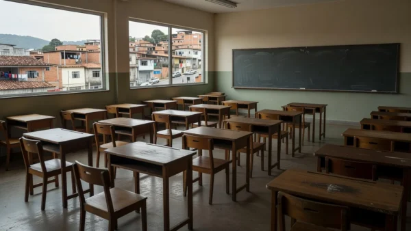 Sala de aula da Escola do Legislativo em Brasília com materiais de projeto de cidadania