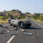 Carro capotado na BR-040 em Santa Maria após acidente