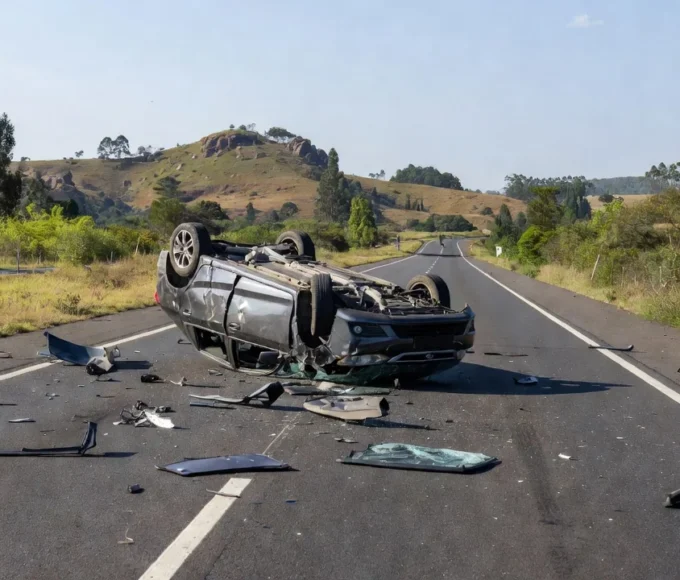 Carro capotado na BR-040 em Santa Maria após acidente