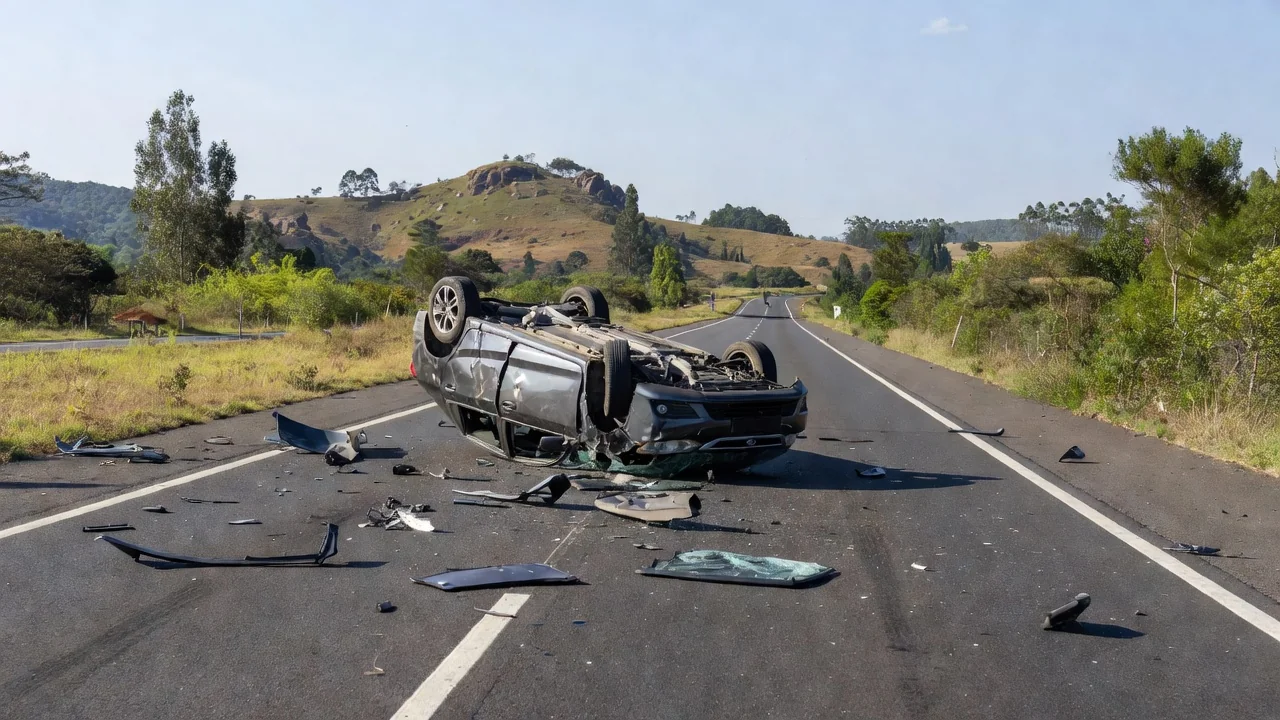 Carro capotado na BR-040 em Santa Maria após acidente