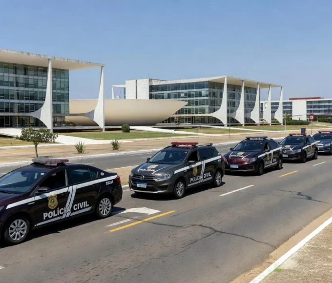 Viaturas da Polícia Civil em operação contra agiotagem no Distrito Federal