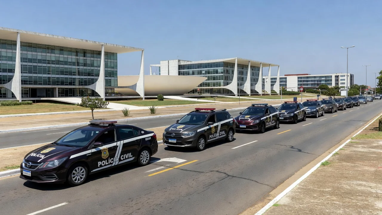 Viaturas da Polícia Civil em operação contra agiotagem no Distrito Federal